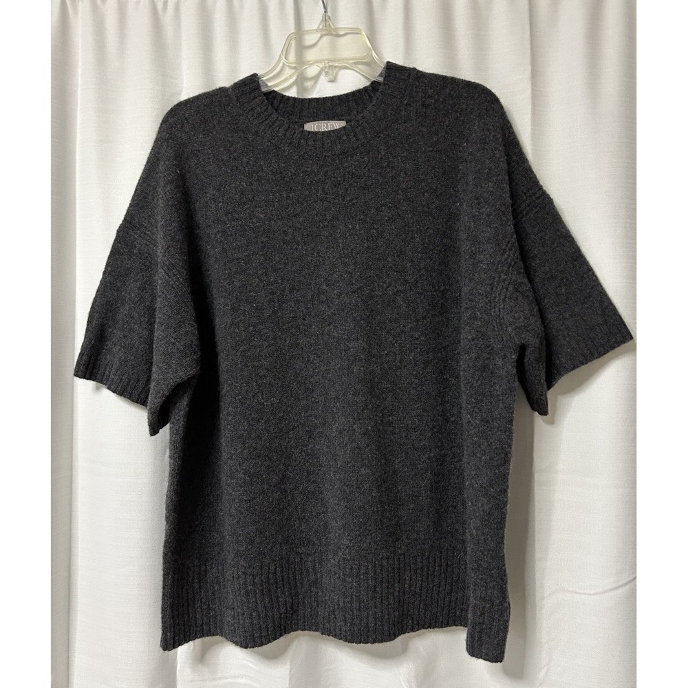 J Crew Sweater Womens Large Gray Lambswool Short Sleeve Crewneck Pullover